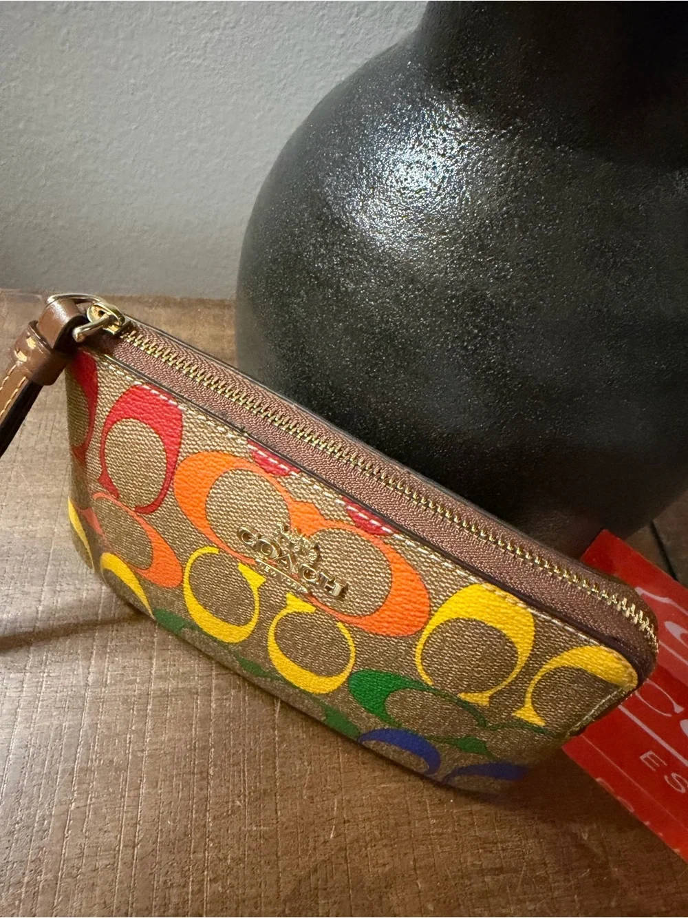 Coach Signature Rainbow Corner Zip Wristlet
